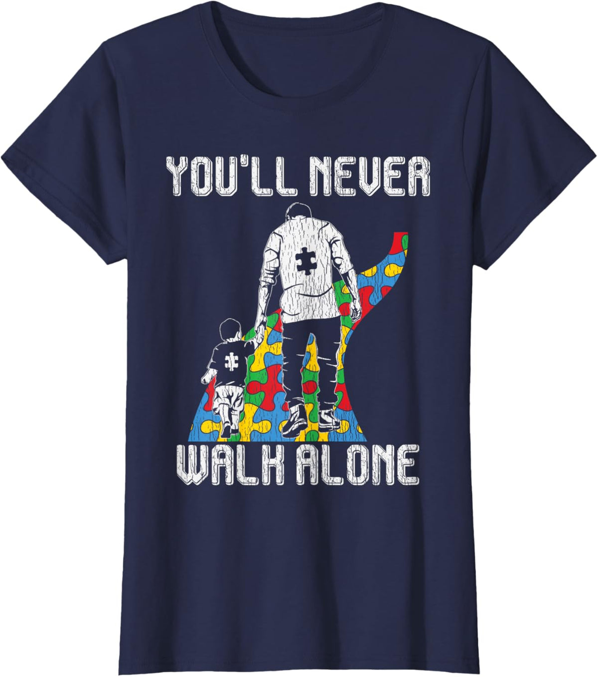 Vintage Father Son Family Autistic Kids Autism Awareness Dad
