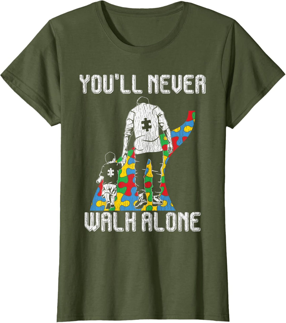 Vintage Father Son Family Autistic Kids Autism Awareness Dad